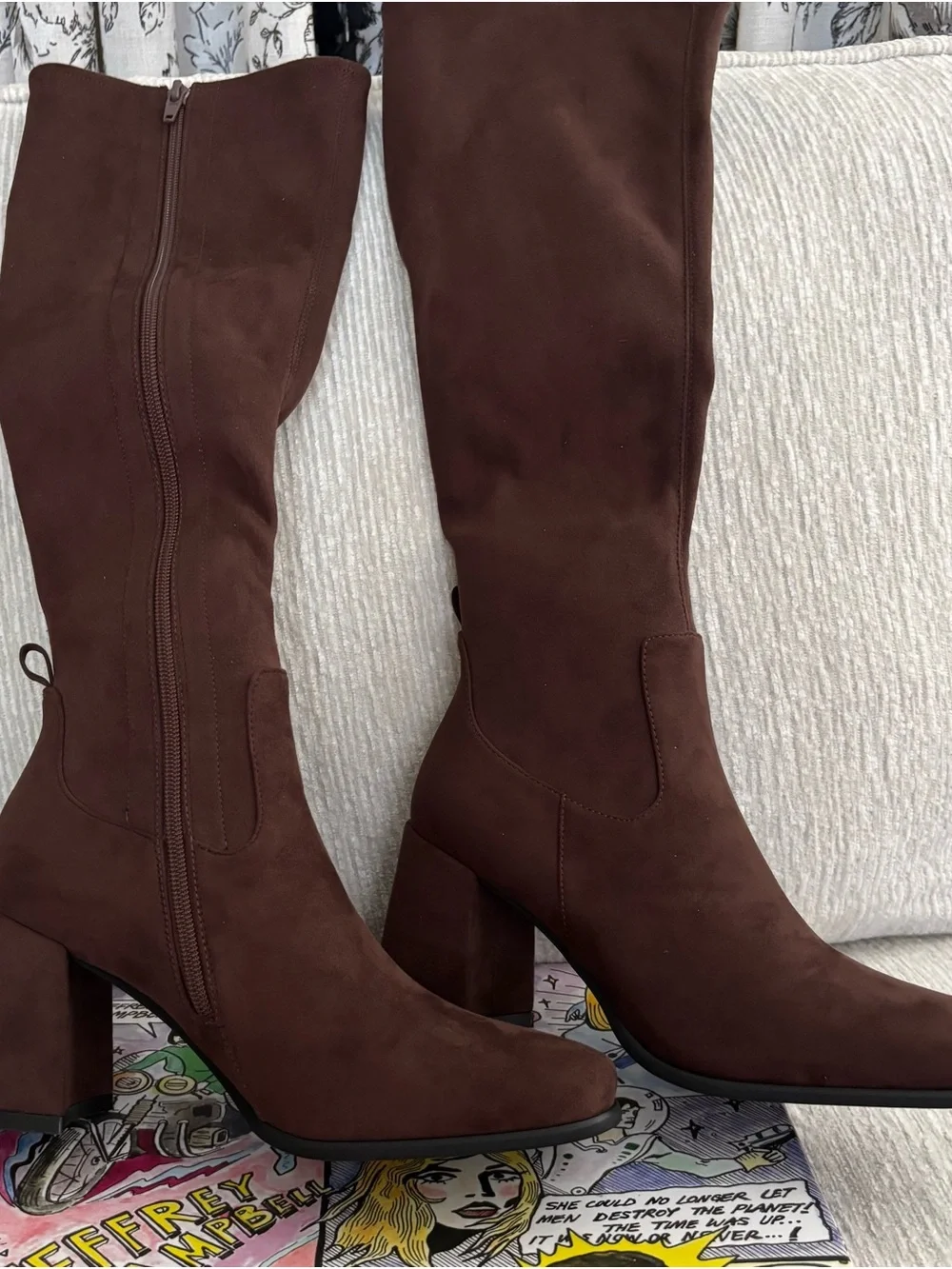 Jeffrey Campbell Tall Brown Suede Over-the-Knee Block Heel Boots
